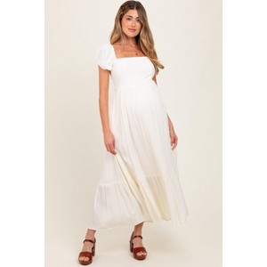 Pinkblush Ivory Ruffle Detail Square Neck Maternity Maxi Dress - 1 of 4