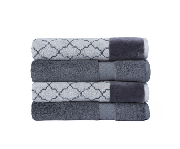 4pc Lattice Solid/Jacquard Bath Towel Set Gray - Loft