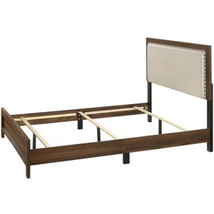 NicBex Wood Bed Frame with Upholstered Tufted Nailhead Headboard for Adults,Boys,Girls,Brown/Gray - 1 of 4