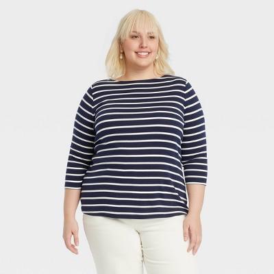 Women's Slim Fit 3/4 Sleeve Boat Neck T-shirt - Ava & Viv™ : Target