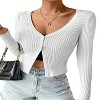 Coolmee Women's Ribbed Knit Button Down V Neck Lightweight Cropped Cardigan Sweater - 3 of 4