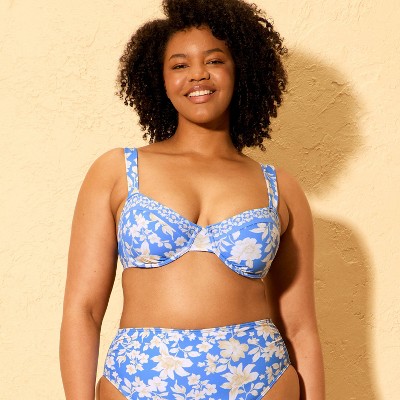 Shade & Shore Women's Floral Bandeau Underwire Bikini Top - Shade & Shore™ Blue 34B — фото 4