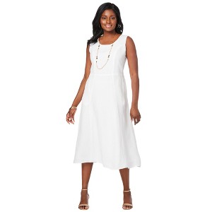 Jessica London Women's Plus Size Linen Fit & Flare Dress - 1 of 4