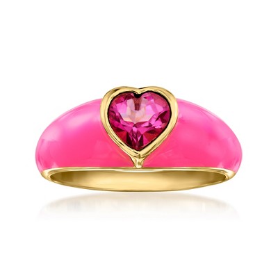Ross-Simons 0.90 Carat Pink Topaz Heart Ring With Pink Enamel in 18kt Gold Over Sterling