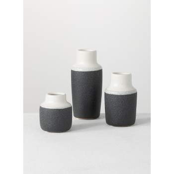 Sullivans Set of 3 Ceramic Vase 7"H, 5.25"H & 3.75"H White and Black
