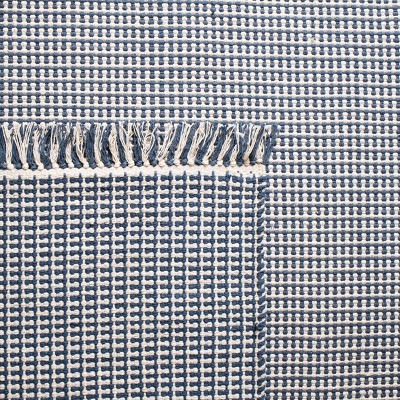 Ivory and Navy Handwoven Cotton Square Rug