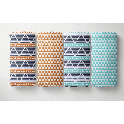 Bacati - Liam Aztec Print Aqua/Orange/Navy Triangles Muslin Swaddling Blankets set of 4