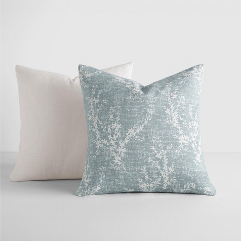 2-pack Cotton Slub Navy Distressed Floral Throw Pillows And Pillow