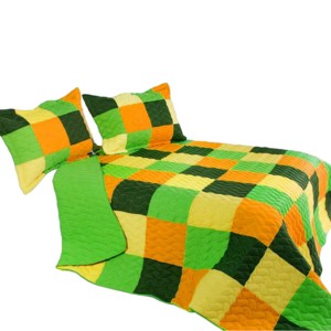 Slickblue 3PC Quilt Set, Hand-Stitched Patch Design, Full/Queen, Reversible, 100% TC Fabric, Multiple Color Options - 1 of 4