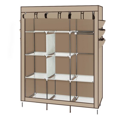 SEVOBAL 67" Portable Closet Wardrobe Armoires Storage Organizer Rack Shelves Cover for Hanging Clothes Quick and Easy to Assembly, Beige, 53"*25"*11"