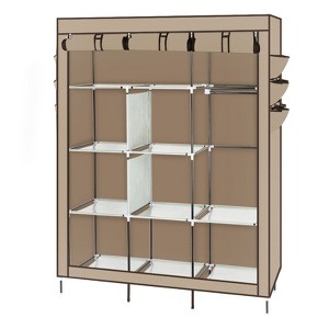 SEVOBAL 67" Portable Closet Wardrobe Armoires Storage Organizer Rack Shelves Cover for Hanging Clothes Quick and Easy to Assembly, Beige, 53"*25"*11" - 1 of 4