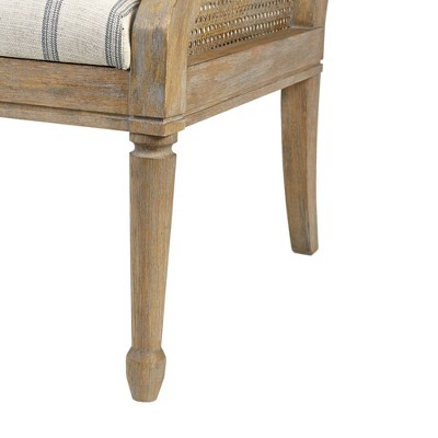 Beige Upholstered Accent Chair with Cane Webbed Arms