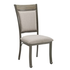 Powell Angelo Nailhead Trim Fabric Side Chair Pewter: Upholstered, Metal Legs, Industrial Farmhouse Style - 1 of 4
