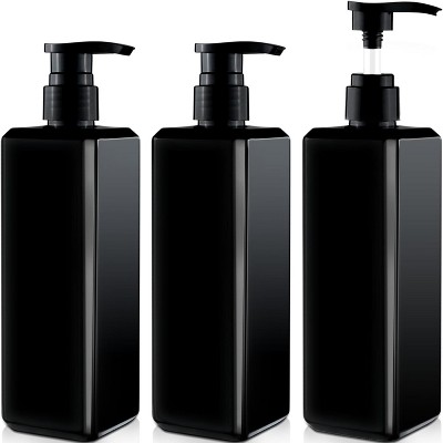 3-Pack 16 oz Black Square Empty Pump Bottles, Shampoo and Conditioner Dispenser Bottles with Silicone Funnel and Labels