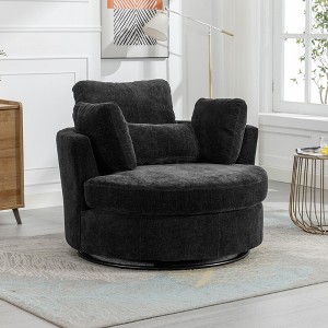 Hrinhom 42" W Oversized Barrel Chair,Modern Chenille Swivel Sofa Chair With Metal Base - 1 of 4