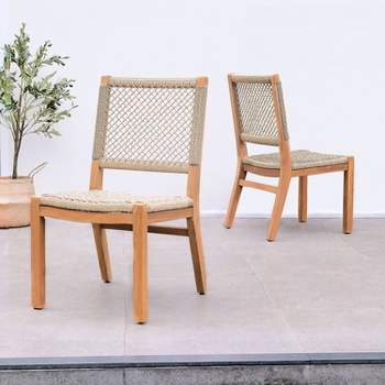 Cambridge Casual Carmel 2pc Teak Wood Honey Twist Wicker Outdoor Dining Chair