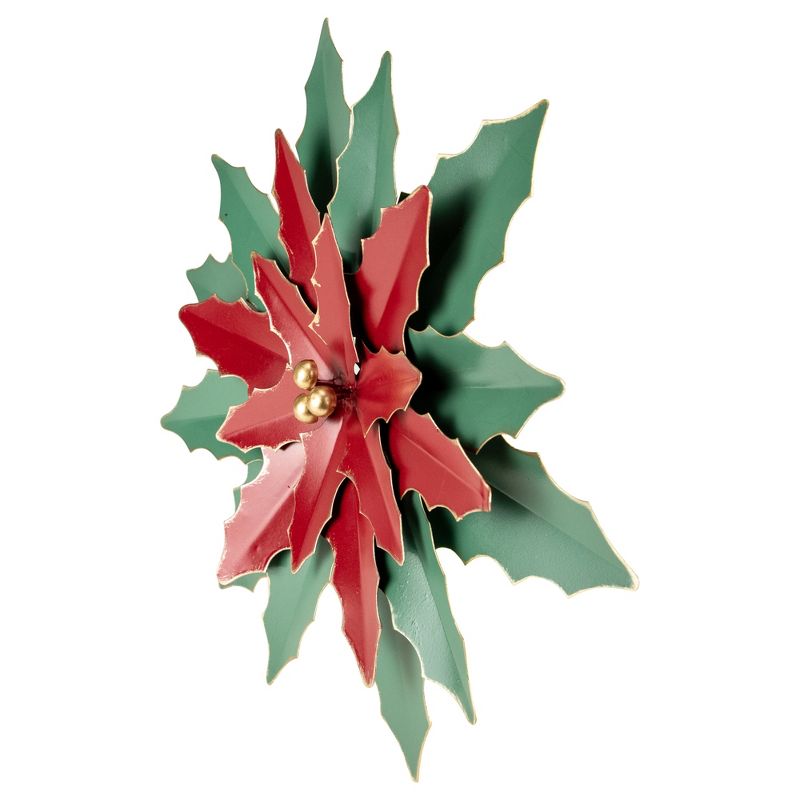 Northlight 16.25" Large Red and Green Metal Poinsettia Christmas Wall Hanging, 3 of 6