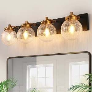YANSUN 30 in. 4-Light Black and Gold Glass Bathroom Vanity Light 3-Light Wall Sconce with No Bulbs Included - 1 of 4
