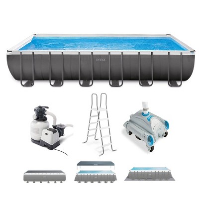 Intex 26363EH Ultra XTR 24ft x 12ft x 52in Frame Above Ground Rectangular Swimming Pool with Pump and Automatic Vacuum Cleaner with a 1.5 Inch Fitting