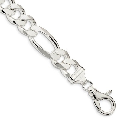 Black Bow Jewelry Men's 15mm, Sterling Silver, Solid Figaro Chain Bracelet