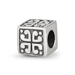 Black Bow Jewelry Sterling Silver Heart Cube Bead Charm - 1 of 4