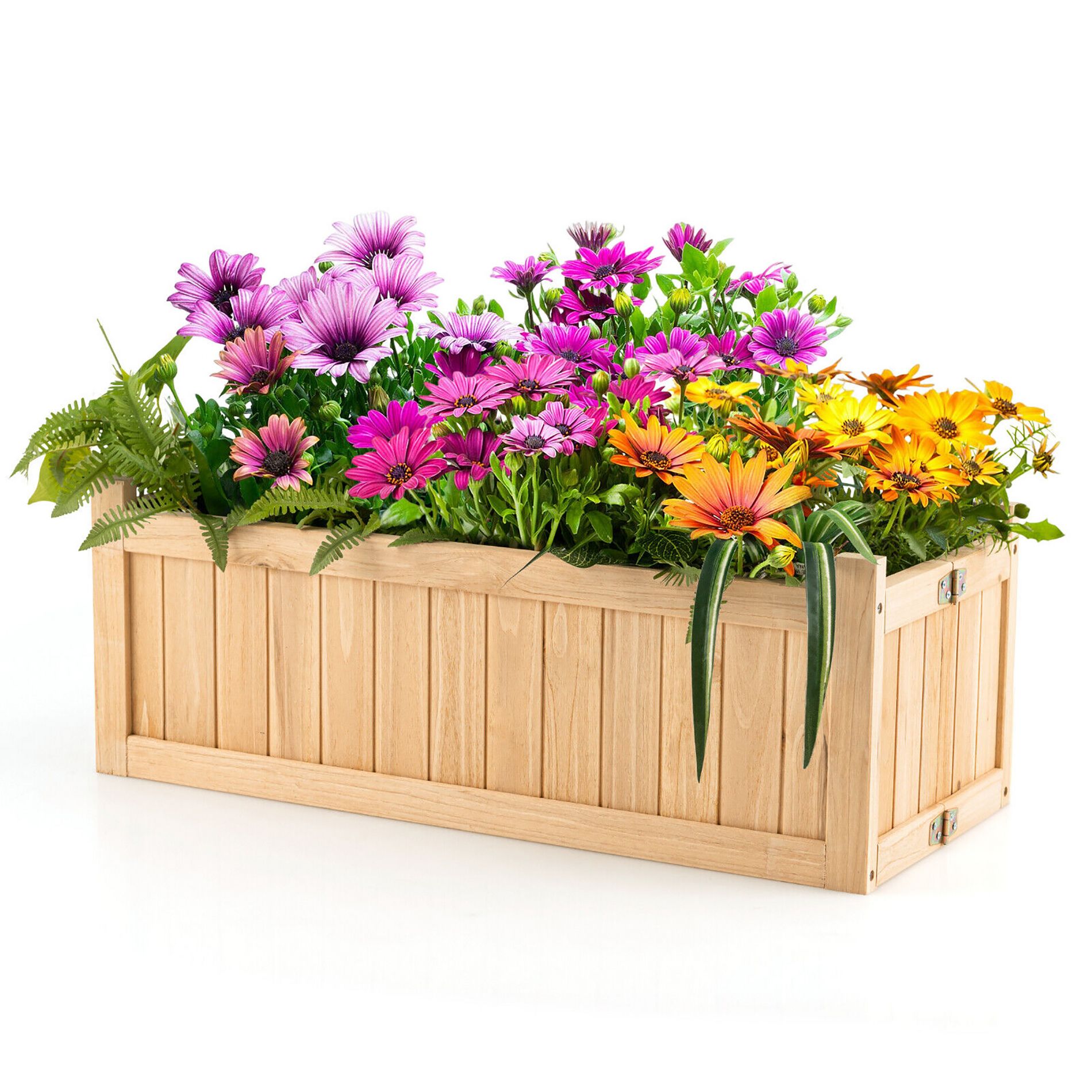 Tangkula Outdoor Wooden Planter Box Folding Raised Garden Plant Container w/ Drainage Hole