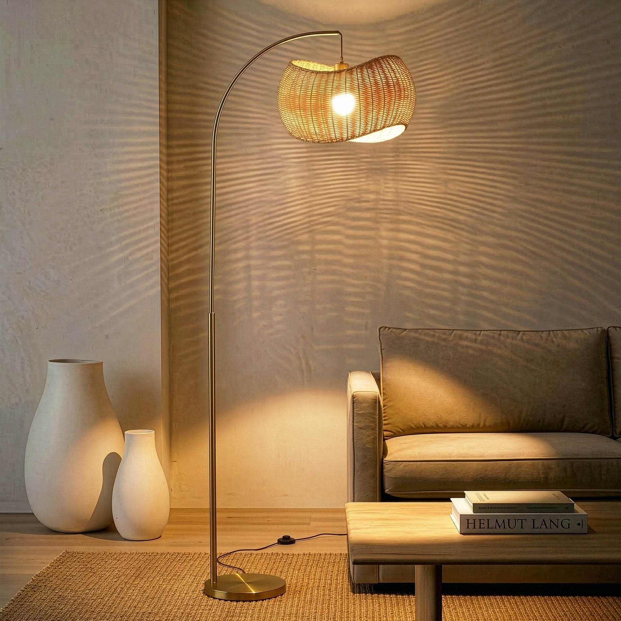 Brightech Wave Mid-Century (Includes LED Light Bulb) Arc Floor Lamp Antiqued Brass