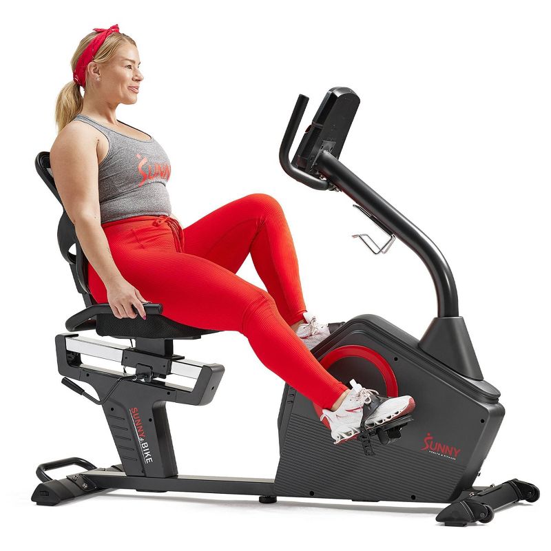 Sunny Health &#38; Fitness Premium Magnetic Resistance Smart Recumbent Bike with Exclusive SunnyFit App - Gray, 3 of 12
