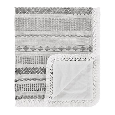 Image of Sweet Jojo Designs Boy, Girl, Unisex/Gender Neutral Baby Security Blanket Boho Geometric Jacquard Grey Off White and Ivory