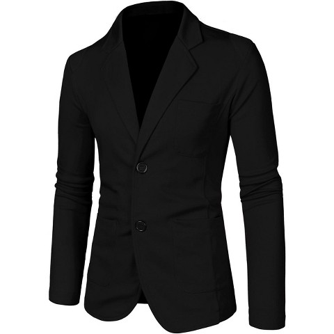 INSPIRE CHIC Men's Lightweight Notched Lapel Solid Color Long Sleeve Slim Fit Blazer Black Medium