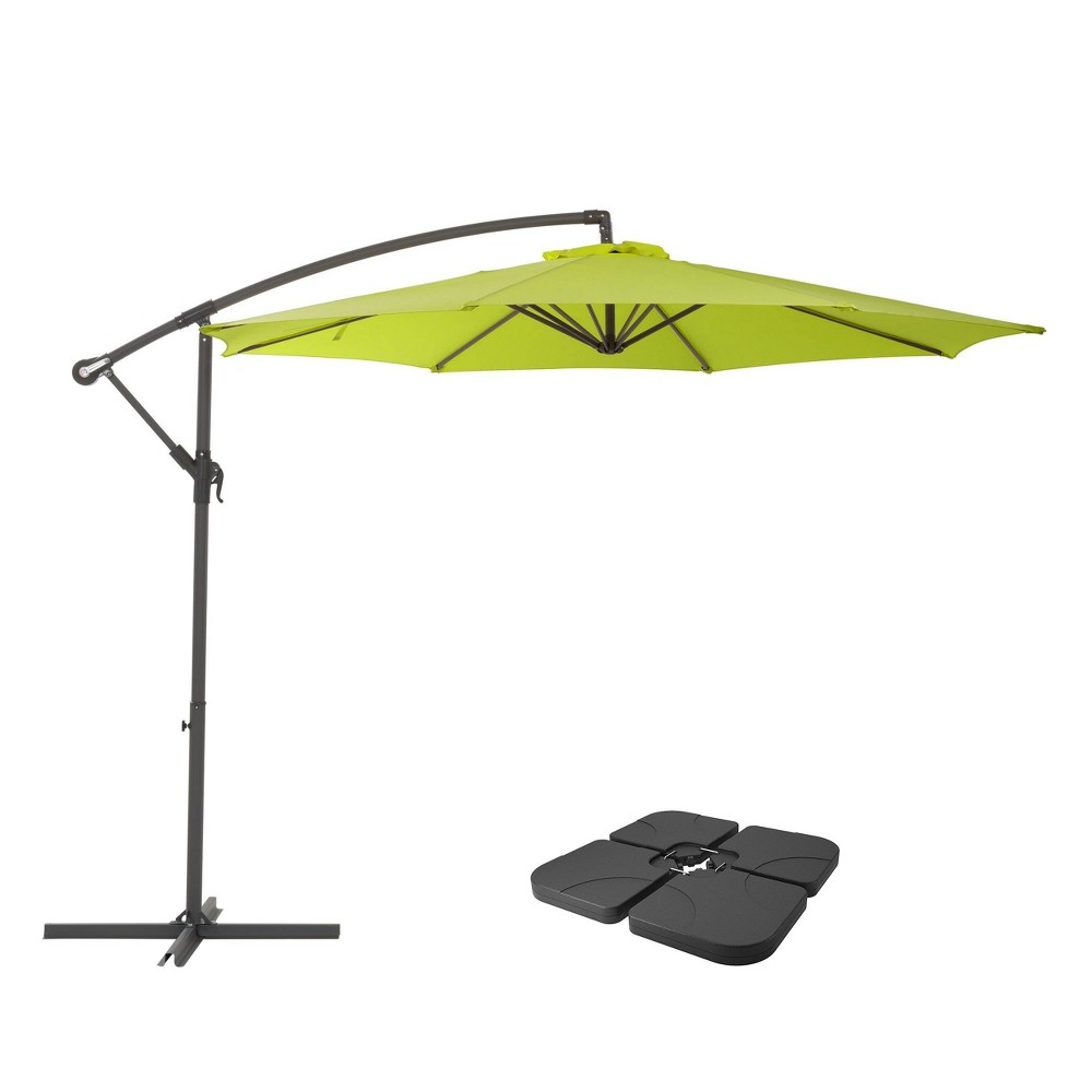 Photos - Parasol CorLiving 9.5' x 9.5' UV Resistant Offset Cantilever Patio Umbrella with Base Weight 