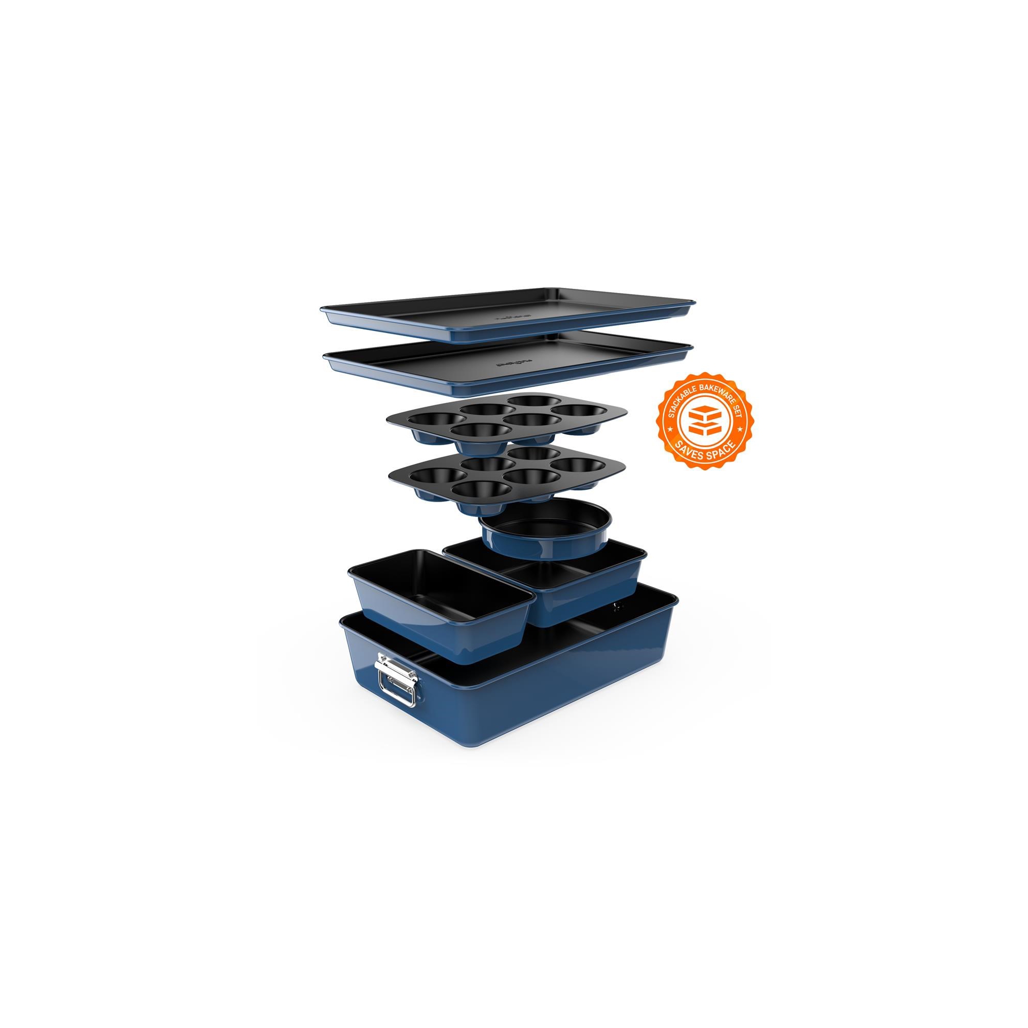 NutriChef 8-Piece Stackable Bakeware Set - Non-Stick Carbon Steel Baking Trays and Pans