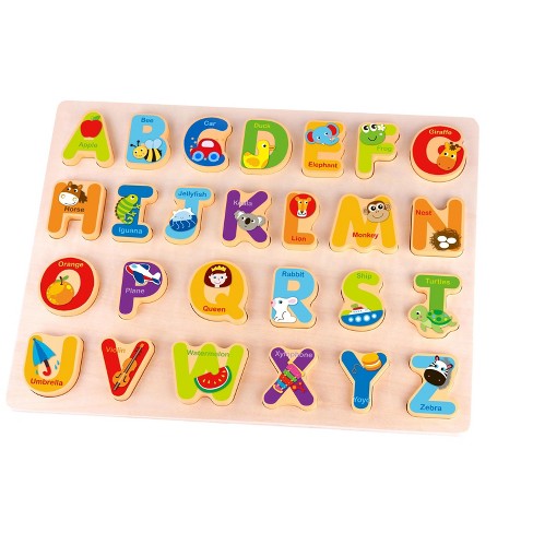 Alphabet Wooden Puzzle, ABC Montessori Puzzle Board, Learning Words,  Preschool Educational Game 
