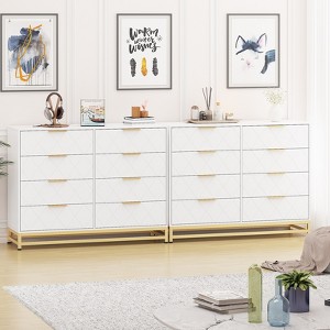 8 drawer dresser with metal handles, modern wooden chest of drawers with deep drawers, anti-tip device, suitable for closet,  living room, bedroom - 1 of 4