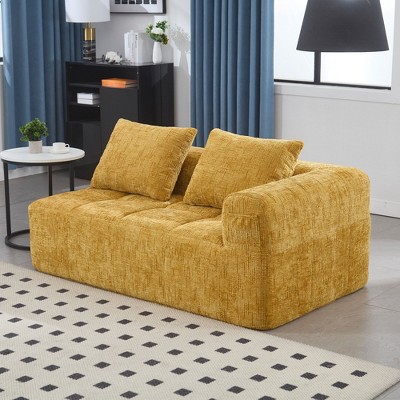 NicBex Modern Chenille Loveseat Sofa with Left Arm & Removable Pillows,Minimalist Comfy 2-Seater Sofa for Living Room,Bedroom