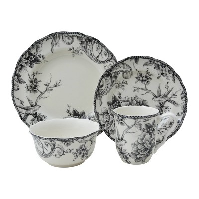 16pc Porcelain Adelaide Dinnerware Set Black - 222 Fifth