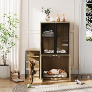 Double Cat Litter Box Fence with Ladder, Double Cat House with Storage Space, Enclosed Litter Box Furniture, Gray - 1 of 4