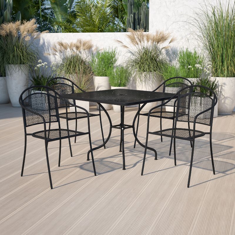 Flash Furniture Oia Commercial Grade 35.5" Square Indoor-Outdoor Steel Patio Table Set with 4 Round Back Chairs, 3 of 13