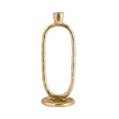 Sagebrook Home 10" Oval Ring Taper Candle Holder - Contemporary Gold Abstract Metal Candle Display for Home or Office Decor - Wedding Event Candle