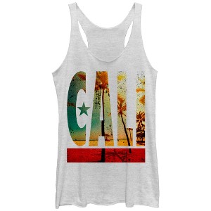 Women's Lost Gods Cali Flag Palm Trees Racerback Tank Top - 1 of 3