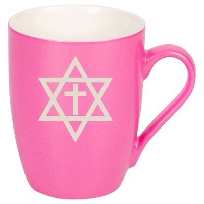 100 North Religious 10 Ounce Pink Metallic Finish, Comfortably Fits Your Hands, New Bone China Coffee Tea Cup Mug, Star of David