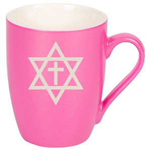 100 North Religious 10 Ounce Pink Metallic Finish, Comfortably Fits Your Hands, New Bone China Coffee Tea Cup Mug, Star of David - 1 of 1