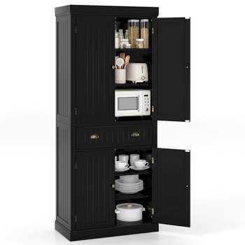 Costway Kitchen Cabinet Pantry Cupboard Freestanding with Shelves Espresso/Black/Grey