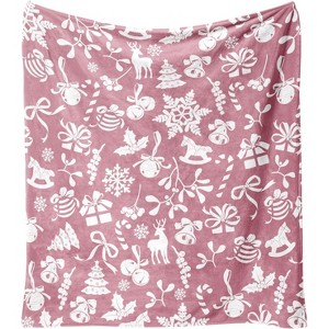Lomsoe Pink Christmas Gifts Holly Deer Tree Print Flannel Blanket - All Seasons Soft and Warm Throw Blanket for Napping, Camping, Travel, Office - 1 of 4