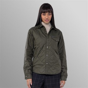 Women's Oversized Quilted Shirt Jacket - Olive - XX Large - 1 of 4