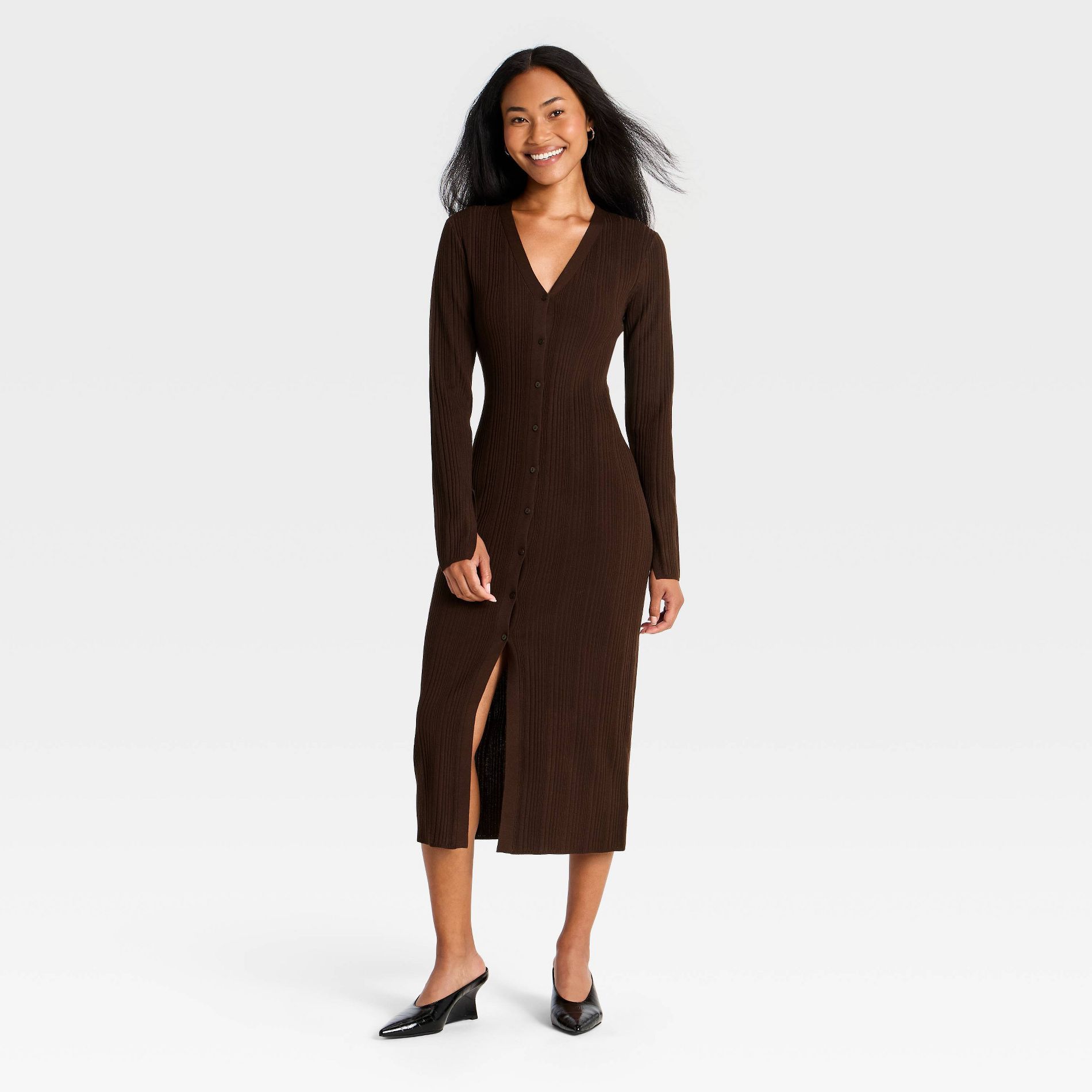 Women's Button-Up Midi Sweater Dress - A New Day™