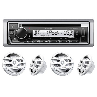 Kenwood KMR-D382BT Marine CD Receiver Compatible w/ Bluetooth with 2 Pairs of KFC-1653MRW 6.5" 2-way Marine Speaker System (White)