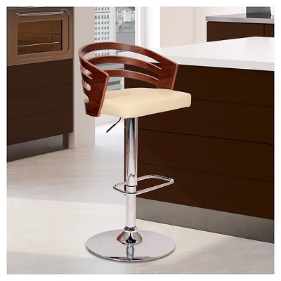 Adele Cream Faux Leather and Walnut Adjustable Swivel Barstool
