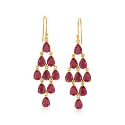 Ross-Simons 12.00 ct. t.w. Ruby Chandelier Earrings in 18kt Gold Over Sterling