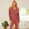 ADR Women's Pajamas Set, Soft Ribbed Knit Waffle Pajamas Lounge Set, Long Sleeve Drop Shoulder V-neck Top and Leggings PJ Pants - 4 of 4